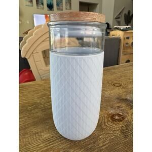 Ello Glass Water Bottle 18 oz Bamboo Lid No Straw Used No BPA-BPS